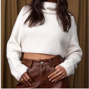 12th Tribe - No Chill Ivory Crop Top Turtleneck Sweater - Cream - M/L